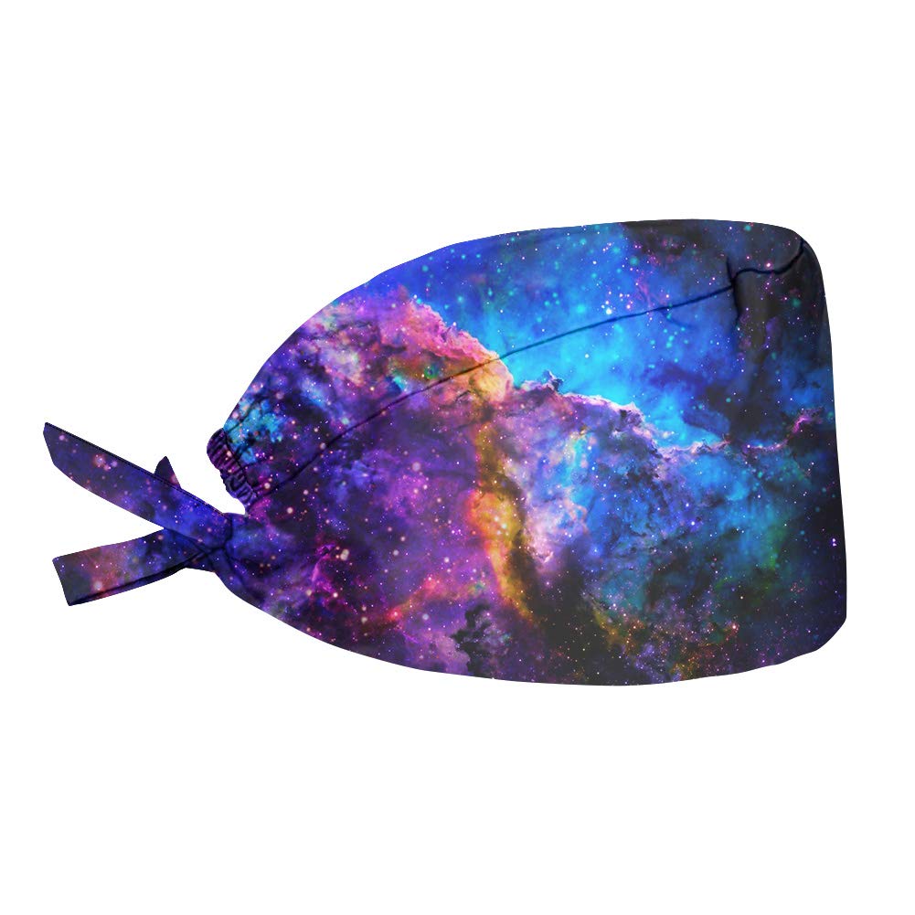 JEOCODY Galaxy Space Pattern Unisex Women Men One Size Working Cap,Adjustable Tie Back Head Covers Fashional Hats with Comfortable Sweatband