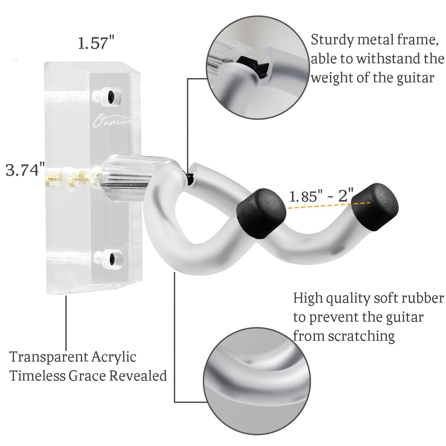 Guitar Wall Mount 2 Pack, Acacia Hardwood Guitar Hanger, U-Shaped Guitar Wall Hanger Mount, Guitar Holder Hook Stand Wall for Acoustic, Electric Guitar, Banjo, Bass, for Guitar Player Men Boy