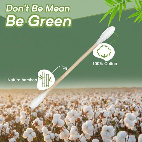 Bamboo Cotton Swabs - Eco-Friendly Disposable Swabs with Soft Tips - 1000 Count in 10 Packs
