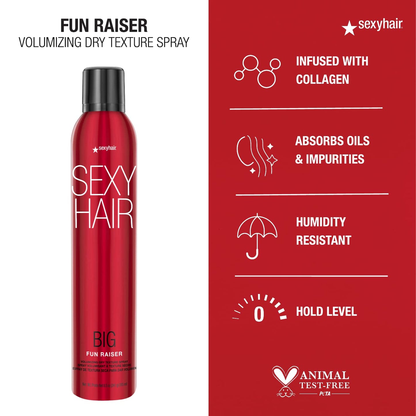 SexyHair Big Fun Raiser Volumizing Dry Texture Spray - 8.5 Oz | 48-Hour Hold & Humidity Resistance | For All Hair Types