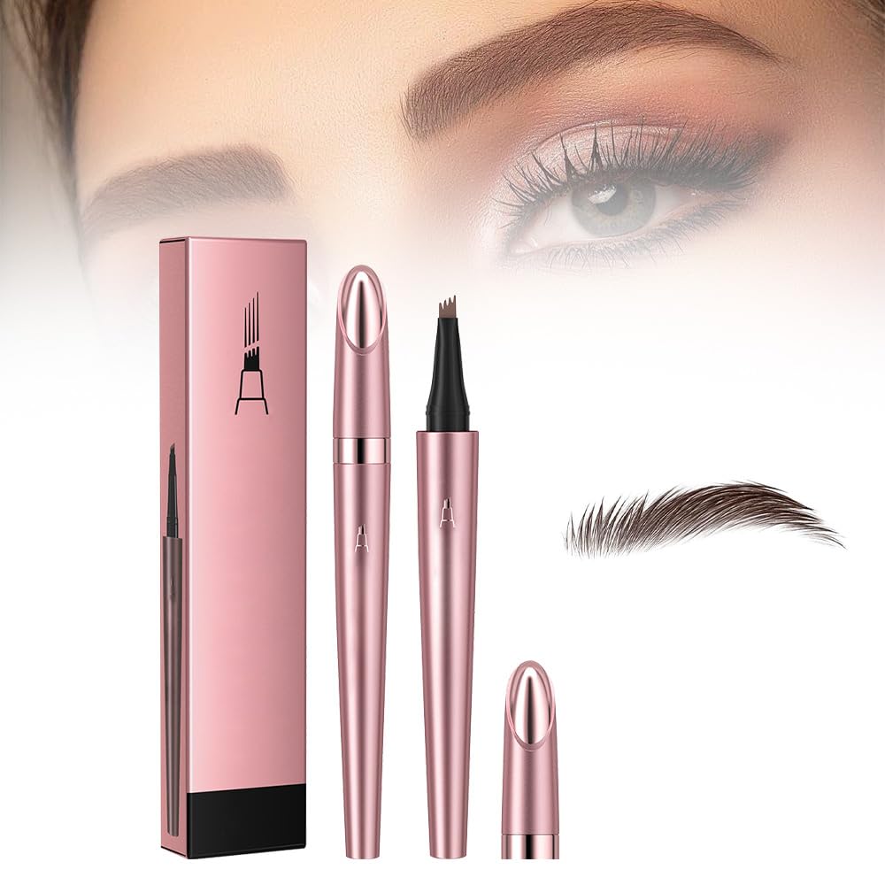 Skiennix Waterproof Eyebrow Pen - 4-Tip Microblading Pencil for Natural Makeup | Dark Brown