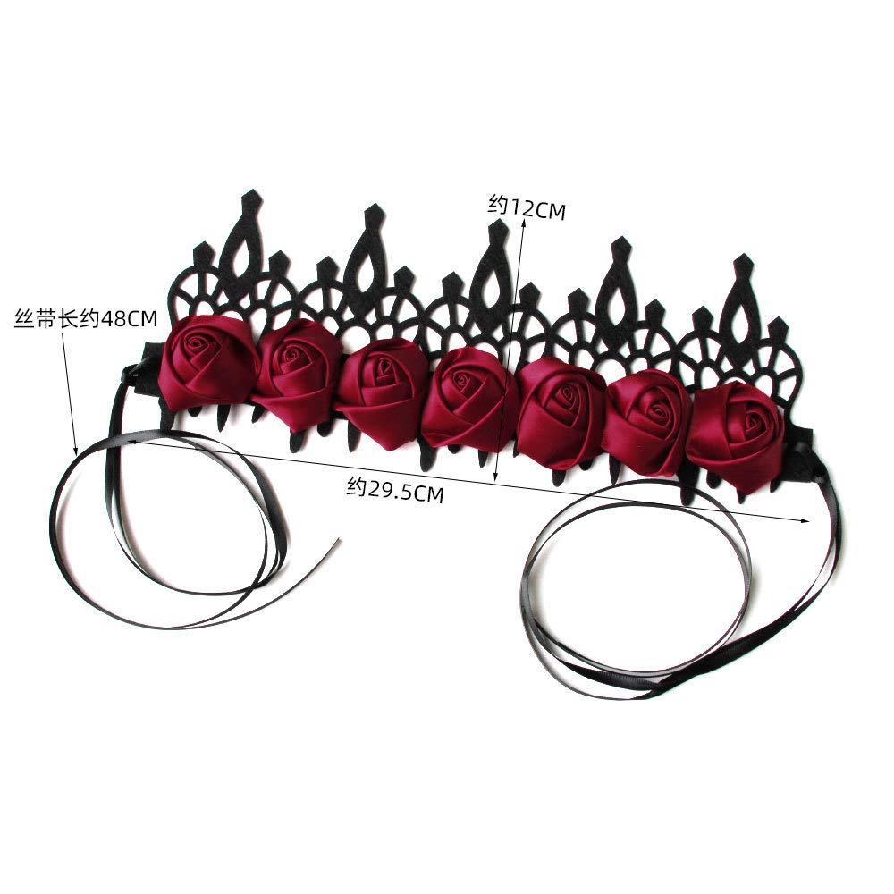 Love Sweety Halloween Vintage Crown Rose Headband Gothic Floral Headpiece (Satin Black and Red)