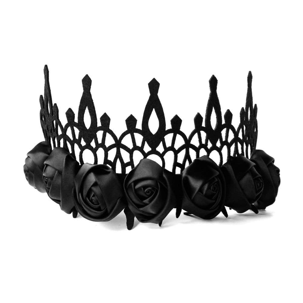 Love Sweety Halloween Vintage Crown Rose Headband Gothic Floral Headpiece (Satin Black)