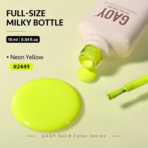 GAOY Neon Yellow Gel Nail Polish, 16ml Soak Off Gel Polish, UV Light Cure for Nail Art DIY Manicure at Home, 2449 Neon Yellow