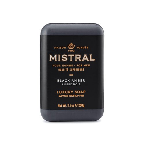 Mistral Black Amber Luxury Bar Soap for Men - Natural, Moisturizing & Paraben-Free | 8.8 oz Made in France