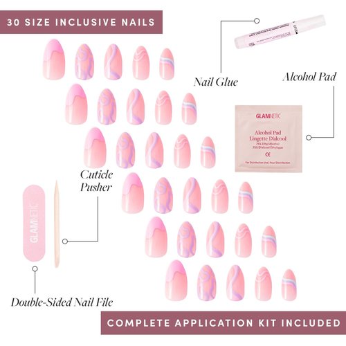 Glamnetic Press On Nails - Wild Card | Opaque UV Finish Short Pointed Almond Fake Nails, Salon Quality Pastel Nails in 12 Sizes - 24 Nail Kit with Glue