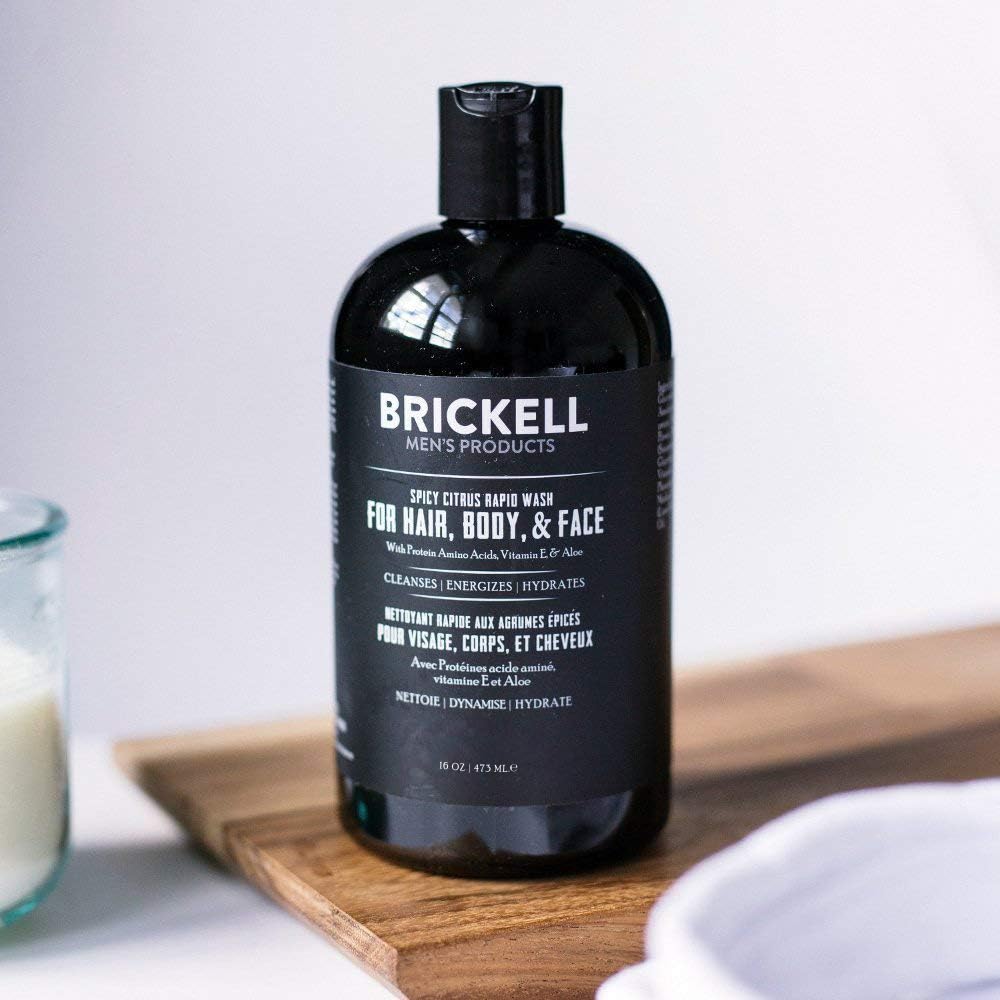 Brickell Men's 3-in-1 Body Wash Gel - Natural & Organic Spicy Citrus Scent, 16 Ounce