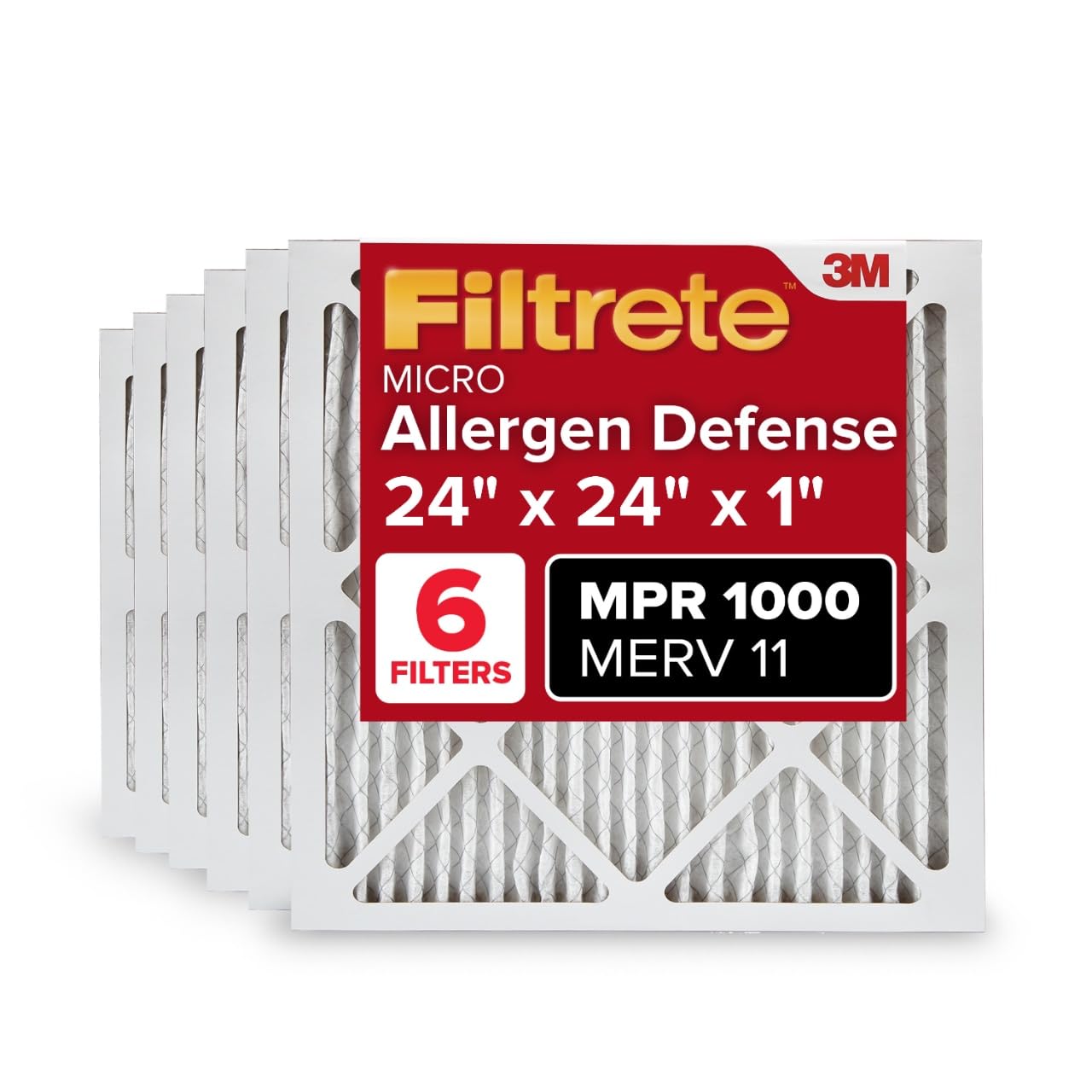 Filtrete 10x20x1 AC Furnace Air Filter, MERV 11, MPR 1000, Micro Allergen Defense, 3-Month Pleated 1-Inch Electrostatic Air Cleaning Filter, 6 Pack (Actual Size 9.81x19.81x0.81 in)