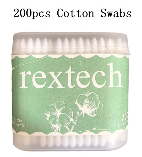 REXTECH Cotton Swabs - Dual Tip Rounded & Pointed Design - 200 Count Pack
