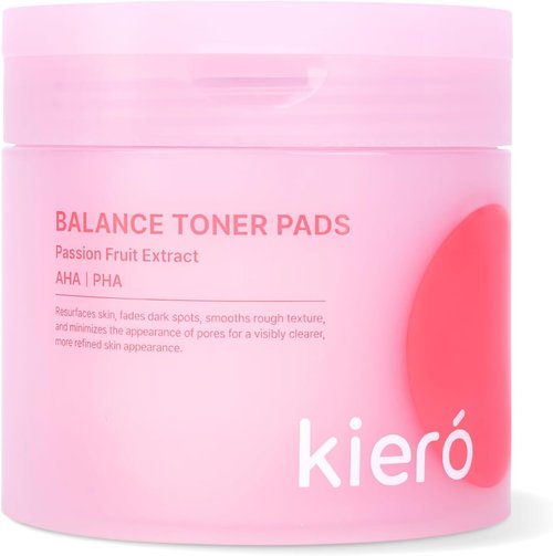Kiero Balance Toner Pads - Exfoliating Facial Toner with AHA & PHA | Hydrating Vegan Cotton Rounds (60 EA, 6.26 fl oz)