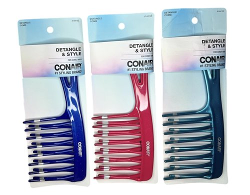 Conair Styling Essentials Detangle Comb - Effortless Styling & Tangle-Free Hair | Pack of 3