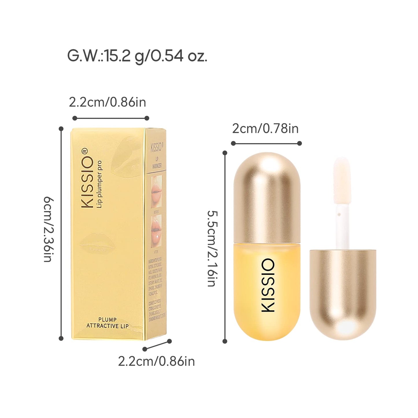KISSIO Lip Plumper,Color Lip Plumper Gloss,Shimmer,Lip Enhancer,Plant Extracts Plumping Lip Serum,Moisturizing Lip Gloss for Fuller Lips and Hydrated Beauty Lips 5.5ml (01 Lemonade)