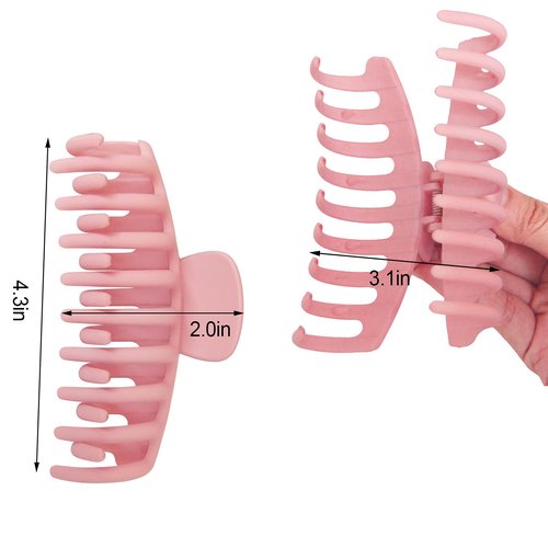 2 Pack Big Hair Claw Clips Nonslip Large Claw Clip for Women and Girls Hair,Strong Hold Grips Hair Accessories 4 Inch (Pink)