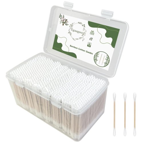 Egaageoi Bamboo Cotton Swabs - 800 Count Double-Tipped Organic Buds for Ear Cleaning & Makeup | Biodegradable Daily Hygiene