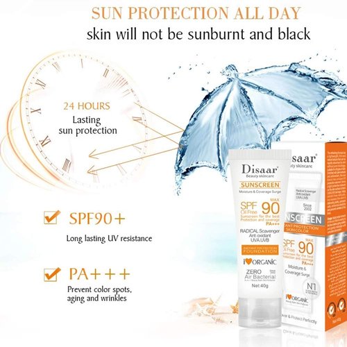 DISAAR BEAUTY Sunscreen SPF 90 - Oil-Free Sunblock with UVA/UVB Protection & Moisturizing Formula | 40g (1.41oz)