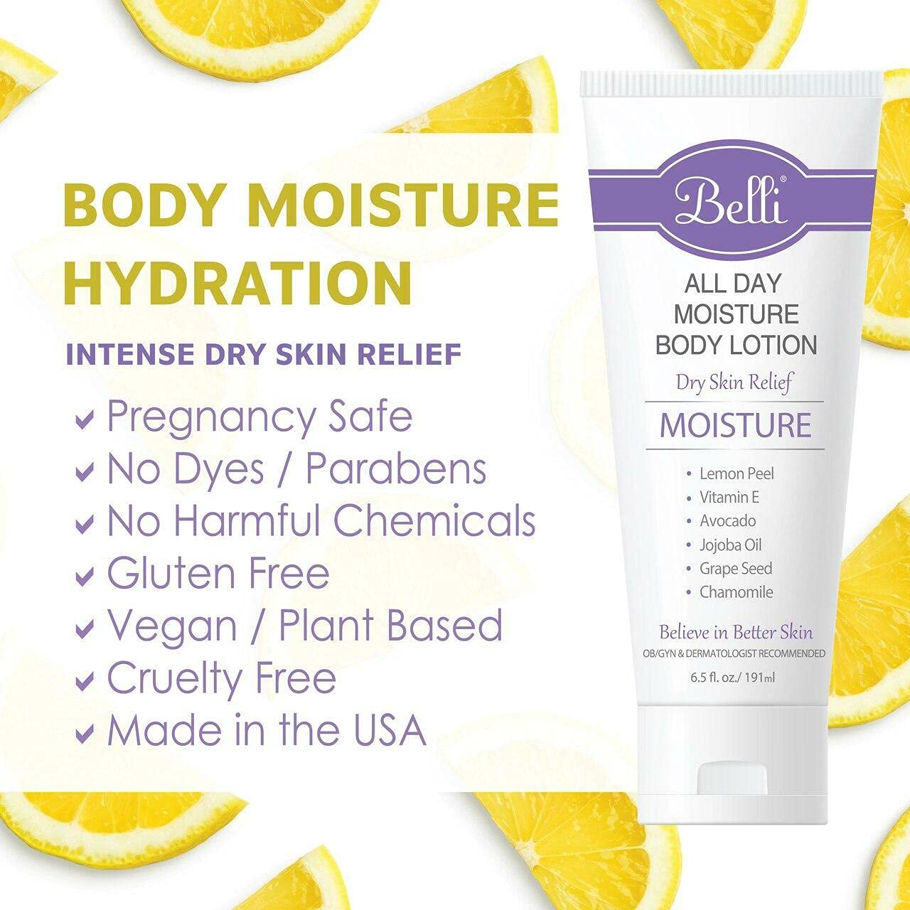 Belli Skincare All Day Moisturizer - Hydrating Body Lotion for All Skin Types | 6.5 Oz, Vegan & Pregnancy Safe