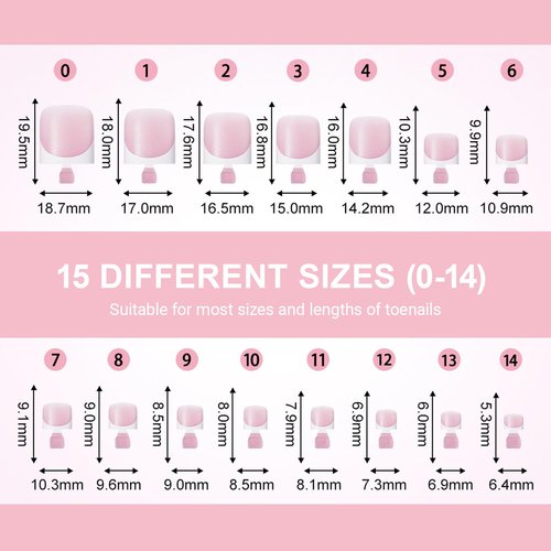 Toe Nail Press Ons, French Tips Toe Press On Nails, 150pcs Square Pre-Designed Soft Gel Thick False Toenail Extension, Berry Pink Full Cover Acrylic for DIY 15 Sizes