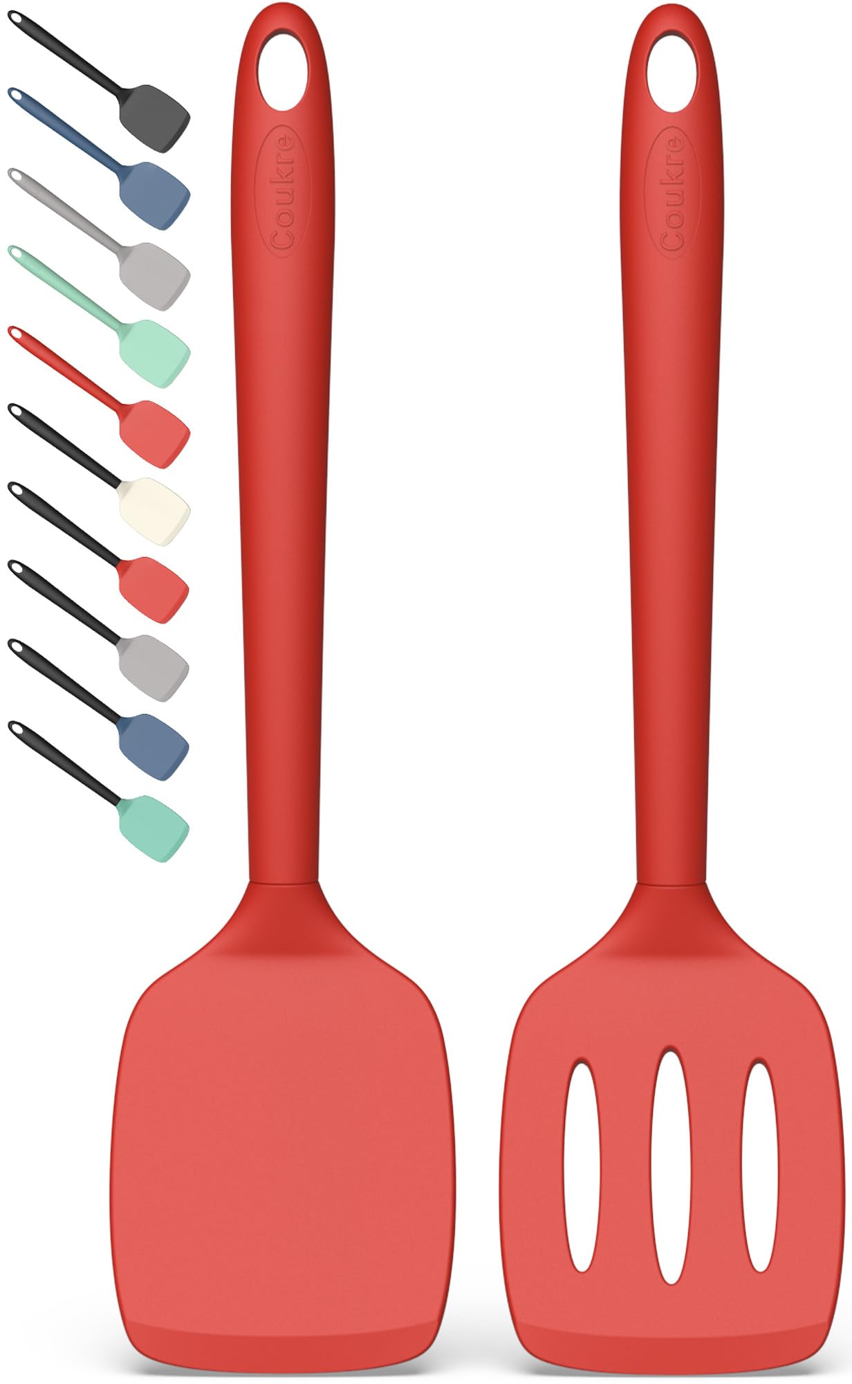 Coukre 2 Pack Silicone Spatula Set, High Heat Resistant, BPA Free Kitchen Spatula, Solid & Slotted Turner for Non-Stick Pans, Sautéing, and Flipping (2, AquaGreen)
