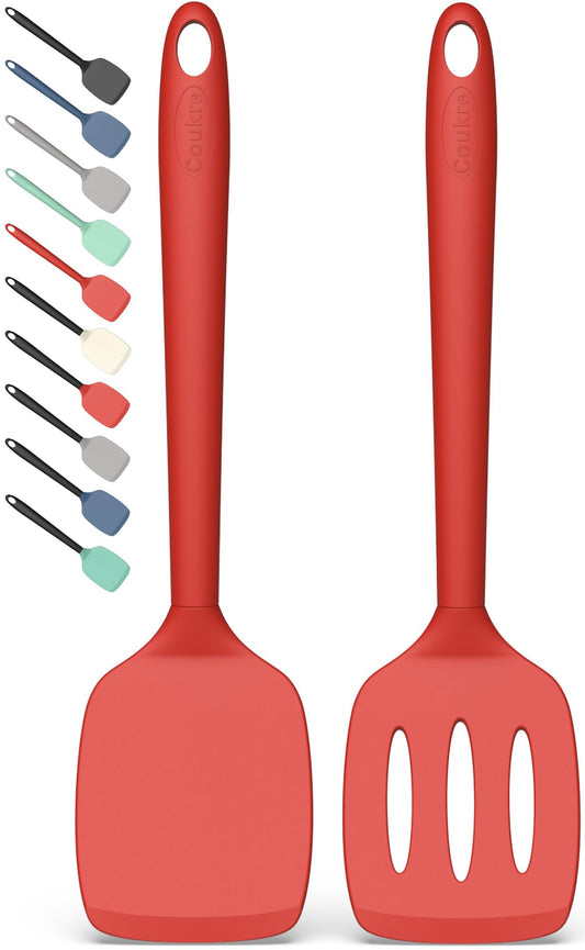 Coukre 2 Pack Silicone Spatula Set, High Heat Resistant, BPA Free Kitchen Spatula, Solid & Slotted Turner for Non-Stick Pans, Sautéing, and Flipping (2, AquaGreen)