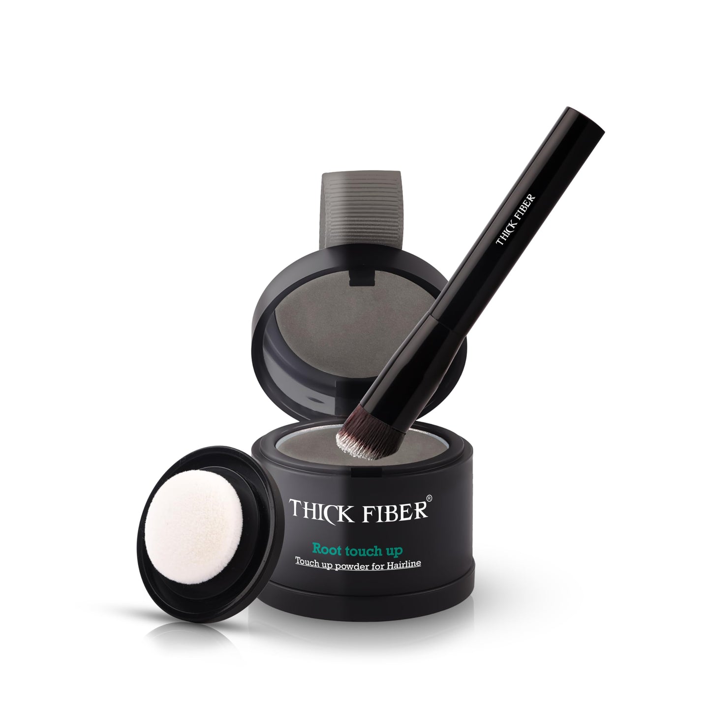 THICK FIBER Root Touch Up Powder with Brush – Covers Grey Roots, Thinning Hair & Bald Spots – Sweat & Water Resistant for Men & Women