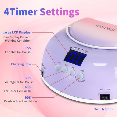 Kikugu Professional Rechargeable UV LED Nail Lamp,96W Cordless UV Light for Gel Nails with Metallic Reflector & Metal Base, Fast Curing Lamp Manicure,Pedicure,Ideal for Nail Salon(Orange Purple)