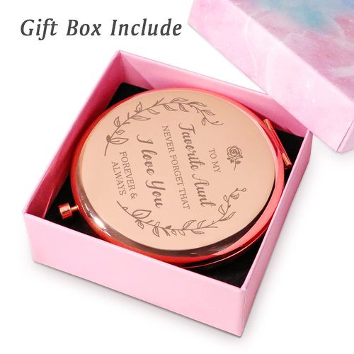 Aunt Gifts from Niece Nephew, Personalized Engraved Compact Mirror, Basket Stuffers, Sentimental Gift for Auntie, Unique Aunt Present for Easter Mothers Day Birthday