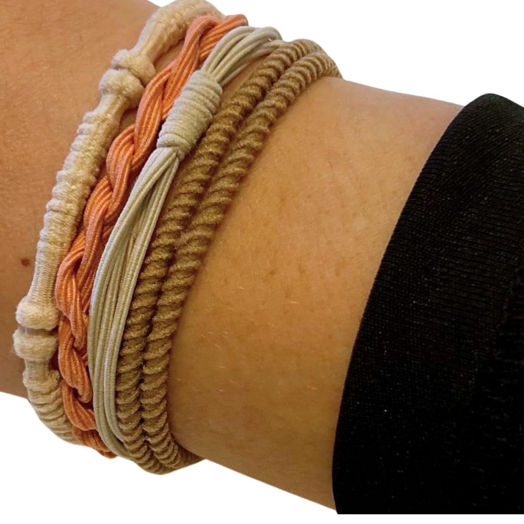 Whoopsie Hair Ties Beige Boho Bracelets: Dual-Use Elastic Hair Bands for Ponytails, Thin and Thick Hair