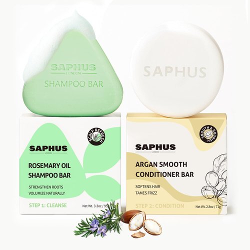 Rosemary Oil Shampoo Bar & Argan Conditioner Bar Set - Strengthening Solid Duo for Fine Hair