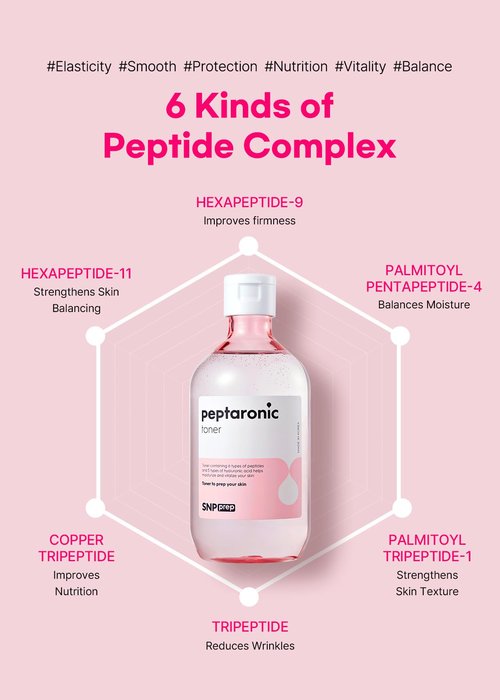 Snp 6 Peptides + 5 Hyaluronic Acid Facial Toner | Moisturizing, Soothing & Firming Korean Skincare for Dry & Sensitive Skin | Daily Face Toner | Peptaronic | 10.8 Fl Oz