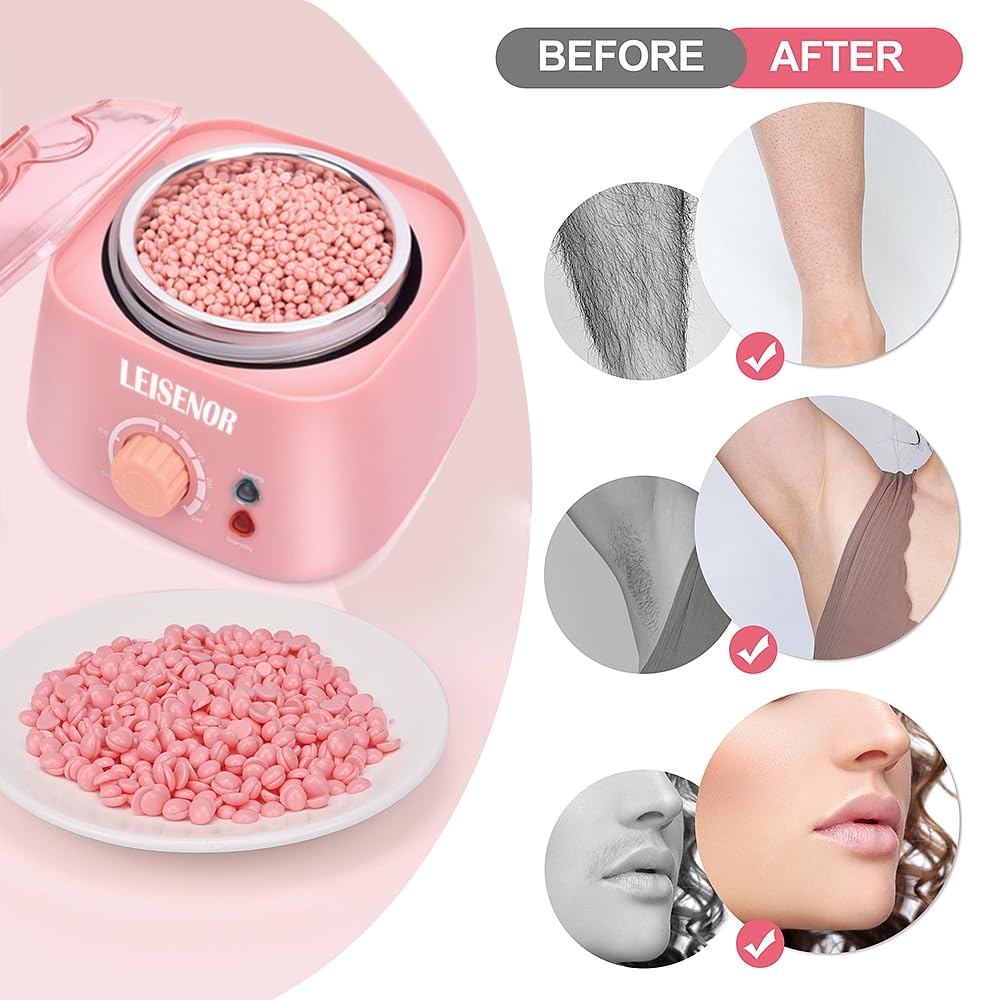 Waxing Kit for Women Men Digital Wax Warmer Hard Wax Kit with 400g Wax Beans for Full Body Brazilian Bikini Armpit Hair Removal Pink