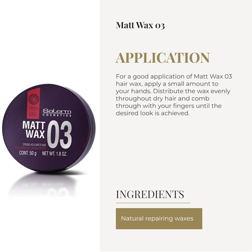 Salerm Hair Wax - Pro Line Matt Wax 03 | Strong, Flexible Hold for Short Hair - 50 ml, Matte Finish