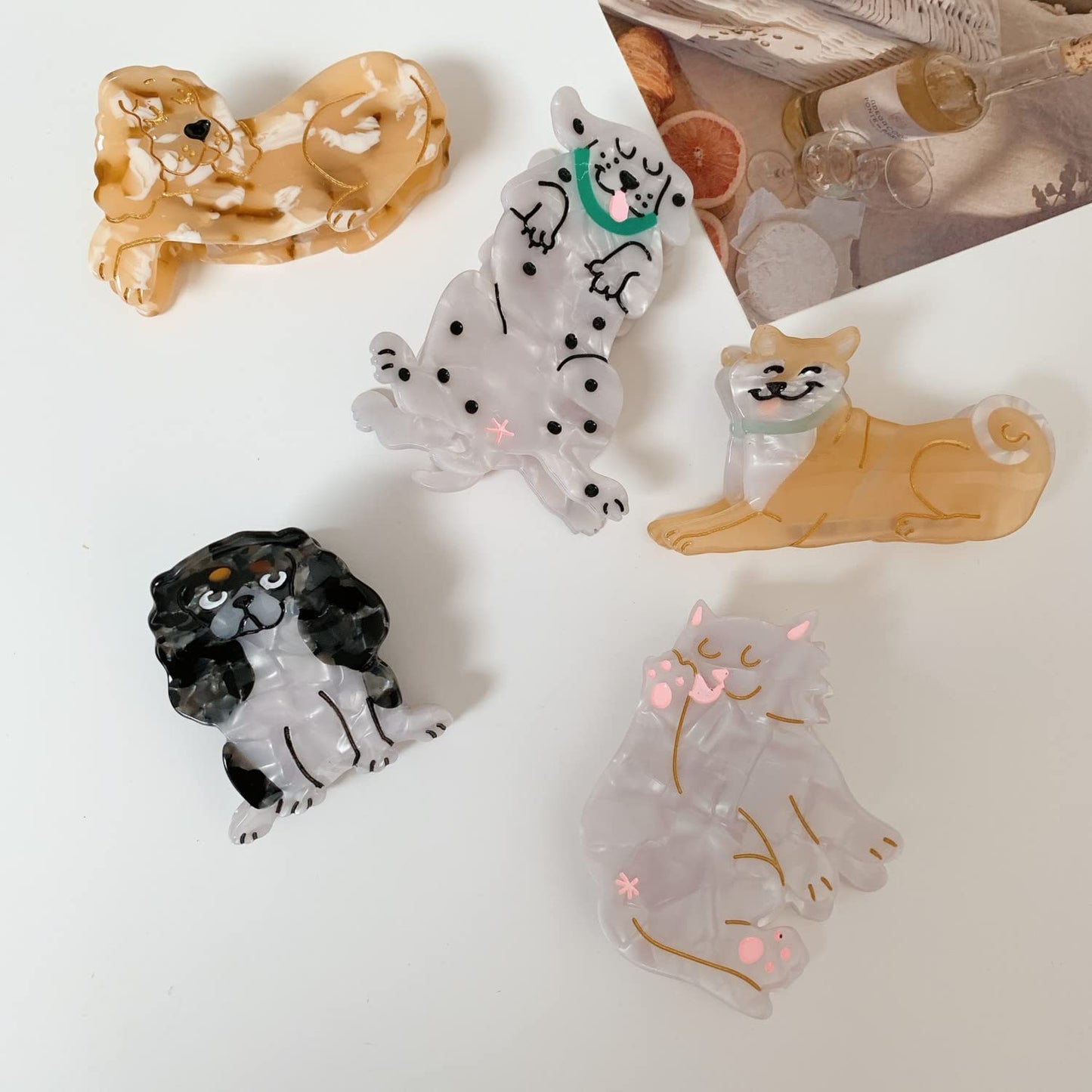 Pug Dog Hair Clips,Small Claw Clips for Girls,Acetate Hair Clips for Women,S5