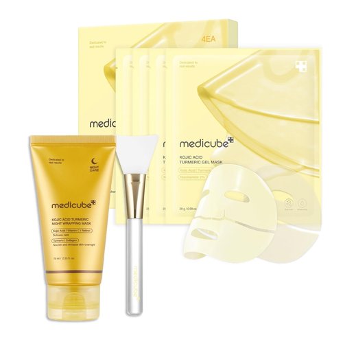 Medicube Turmeric Overnight Wrapping Peel Off Mask & Kojic Acid Gold Jelly Mask | Deep Hydration & Skin Revival (4 Pack)