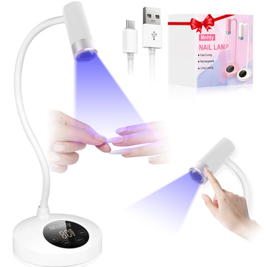 U V Nail Lamp, Rechargeable U V Light for Gel Nails Polish, Mini Flash Cure Light for Gel X Nails, Cordless U V LED Nail Lamp, Nail Dryer with 4 Timers&Sensor, Fast Curing Gooseneck U V Lamp, White