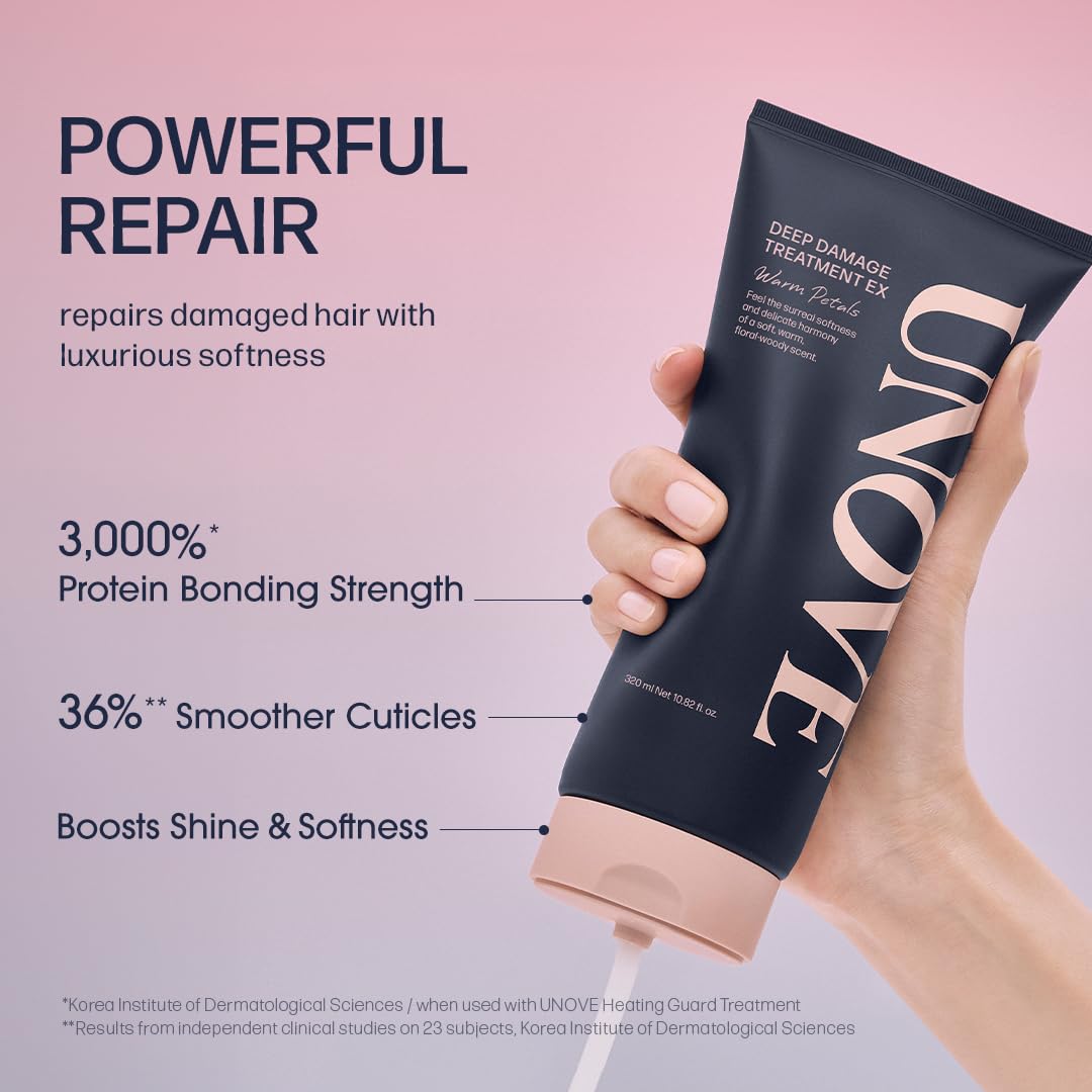 UNOVE Deep Damage Repair Hair Mask - Protein Treatment for Dry, Frizzy Hair | Deep Conditioning & Keratin | Warm Petal, 10.82 fl oz