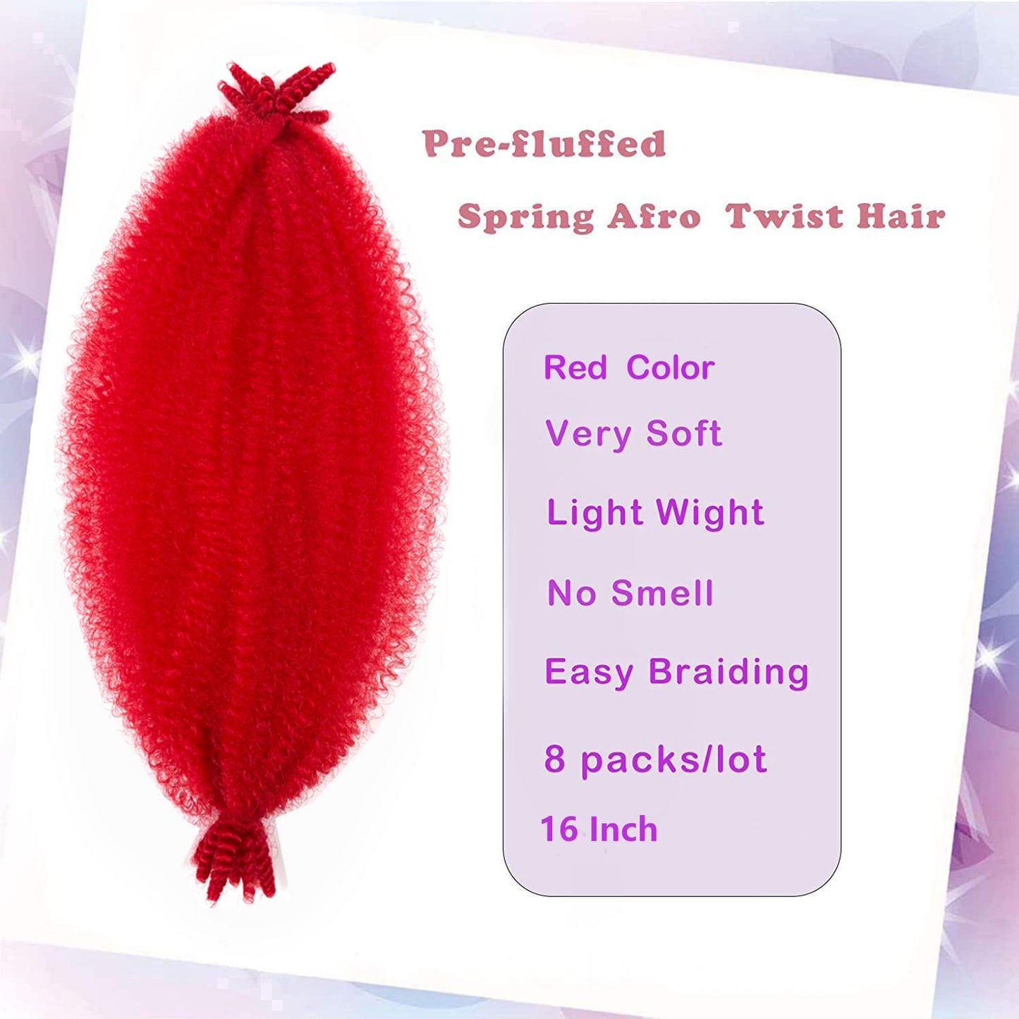 16 Inch Springy Afro Twist Hair Red Marley Twist Braiding Hair 8 Packs Pre-Separated Spring Twist Hair for Soft Butterfly Locs Crochet Hair Kinky Afro Twist Hair for Women (16 Inch, Red)