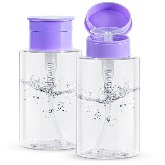 Push Down Pump Dispenser Bottles: Refillable Liquid Containers for Alcohol, Nail Polish Makeup Remover, Salon, Hospital, Travel Use, Purple+Clear