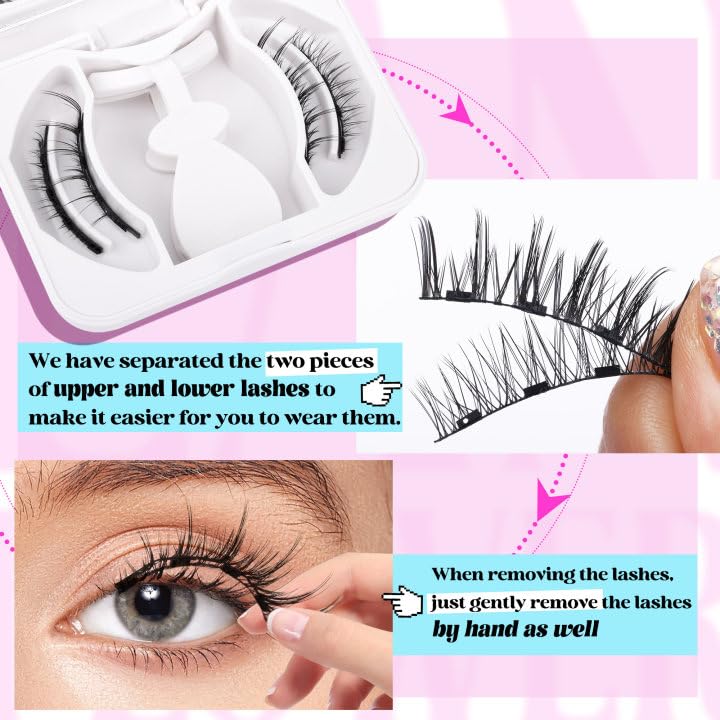 Magnetic Eyelashes without Eyeliner Reusable Magnetic Eyelashes Natural Look Magnetic Eyelashes with Applicator Manga Lashes with Magnets Wispy Magnetic Lashes by Lanflower
