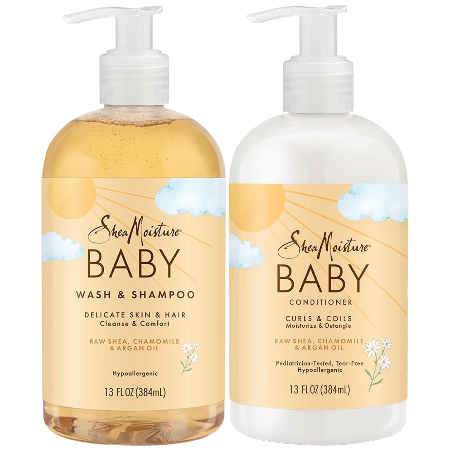 SheaMoisture Baby Essentials - Body Wash & Shampoo with Raw Shea, Chamomile & Argan Oil | 13 Oz Each