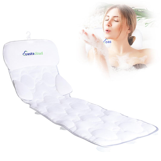 Full Body Bath Pillow, Bathtub Mattress Luxury Cushion with Large Suction Cups, Comfort Support Your Head, Neck, Shoulder, Back and Tailbone, Relax & Quick Drying, White