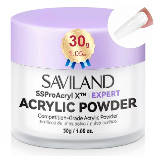 SAVILAND White Acrylic Nail Powder - Ultra-Smooth Blending for Professional Extensions & Carving