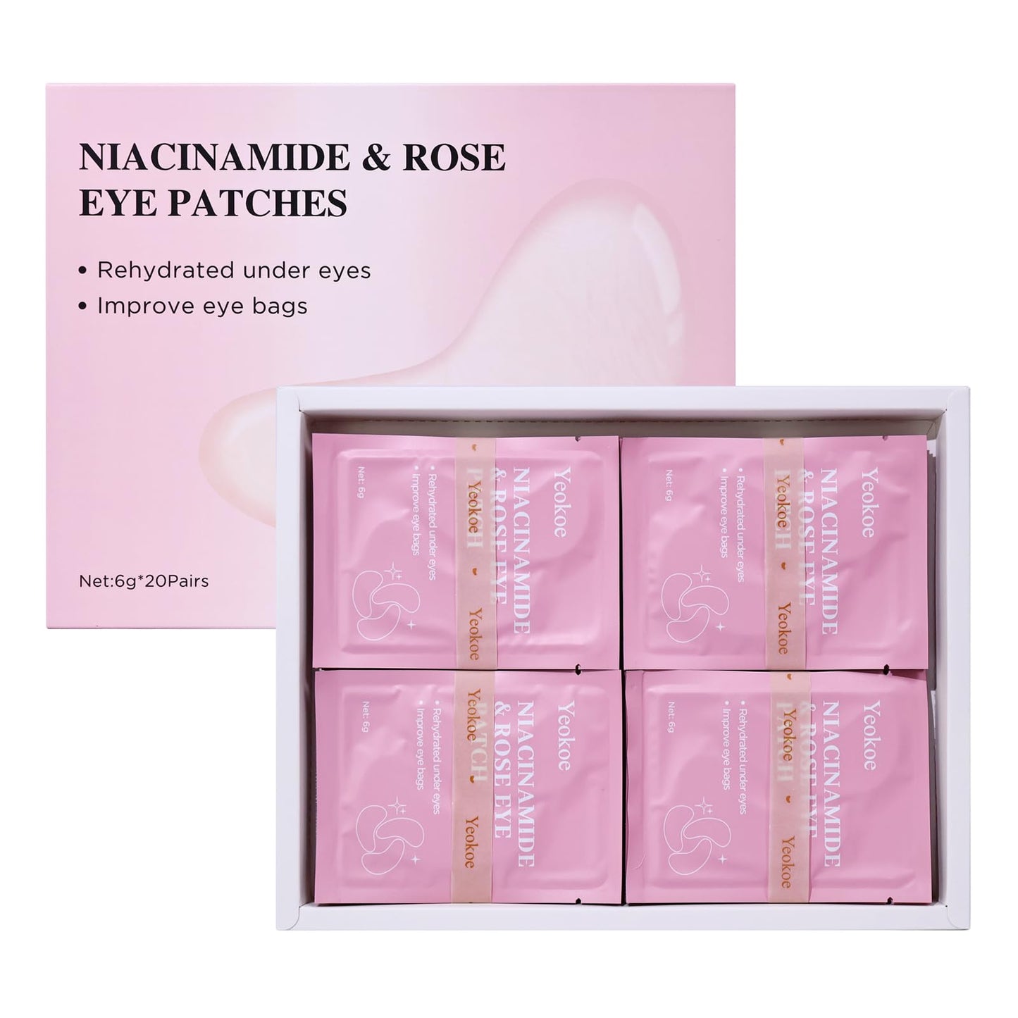 Yeokoe Under Eye Patches for Dark Circles,Puffy Eyes,20 Pairs Face Masks SkinCare With Niacinamide and Rose for Rehydrated