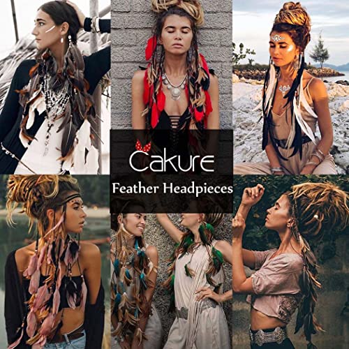 CAKURE Boho Feather Headbands Indian Headdress Gypsy Headpiece Peacock Hair Bands Bohemian Hippie Headbands Adjust Headwear Long Feather Hair Accessories for Women and Girls (Type C)