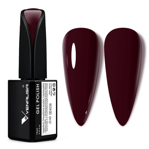 VENALISA 15ml Dark Burgundy Red Gel Nail Polish, Deep Cherry Red Gel Polish Color Soak Off UV LED Nail Art Starter Manicure Salon DIY at Home, 0.53 OZ