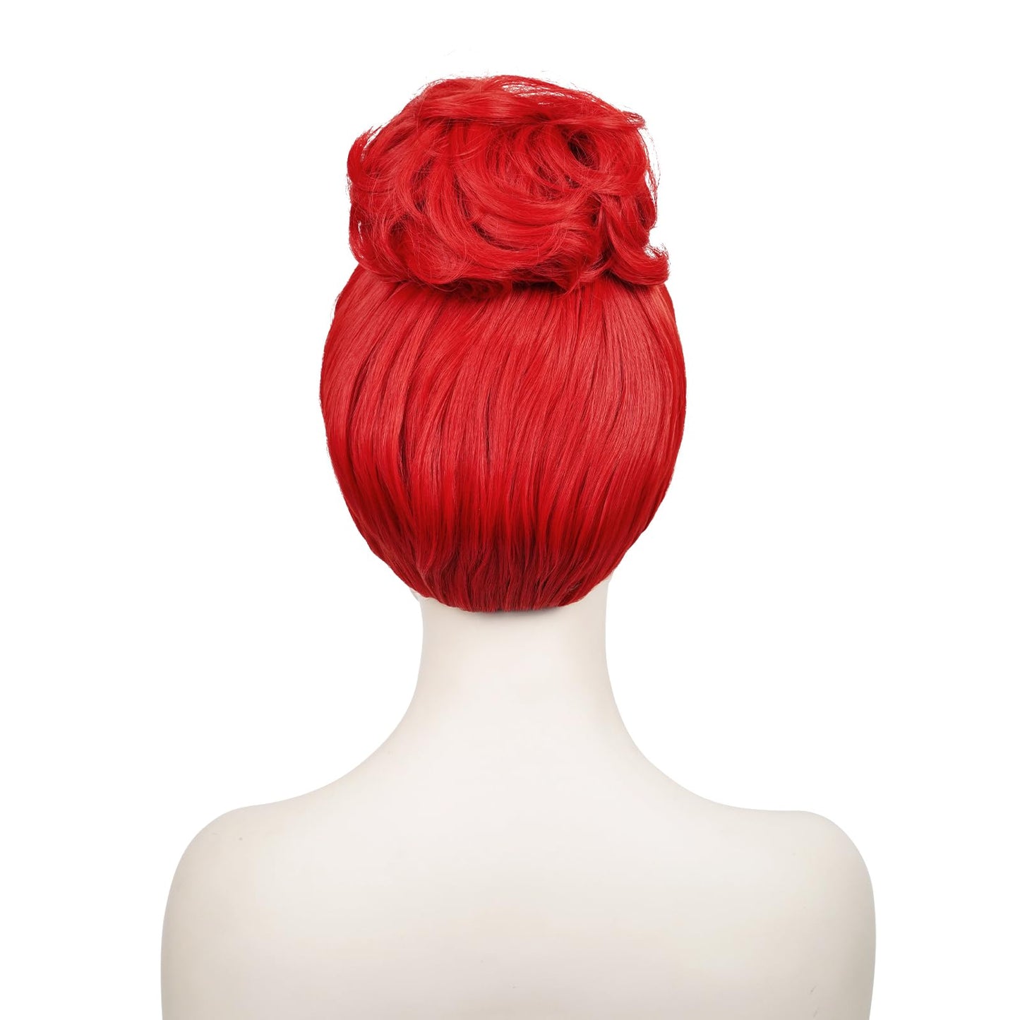 Red Wig with Bangs Bun for Women, Miss Dead Receptionist Costume Wig + Wig Cap for Halloween Argentina Costume Cosplay