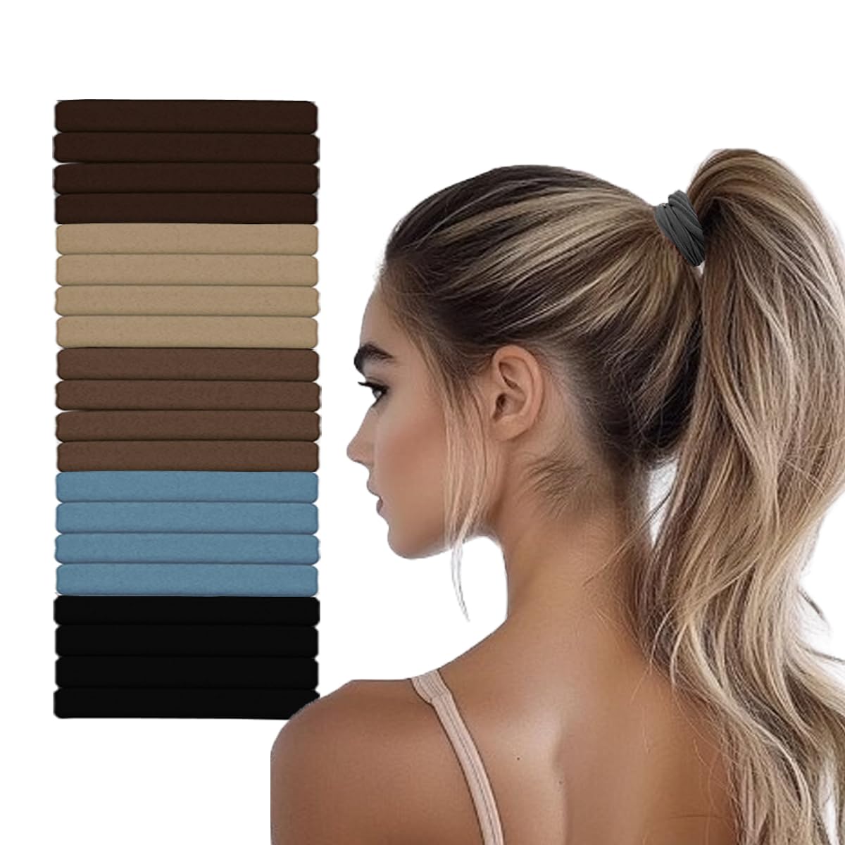 Vrose Flosi Hair Ties No Damage - Strong Stretchy No Breakage SnagFree Hair Bands | Soft Nylon Thick Ponytail Holders Hair Elastics for Everyday Hairstyles | Ideal Gifts for Women Teens Girs 20pcs