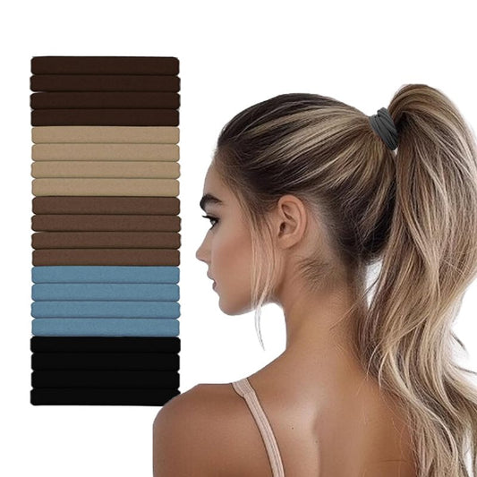 Vrose Flosi Hair Ties No Damage - Strong Stretchy No Breakage SnagFree Hair Bands | Soft Nylon Thick Ponytail Holders Hair Elastics for Everyday Hairstyles | Ideal Gifts for Women Teens Girs 20pcs