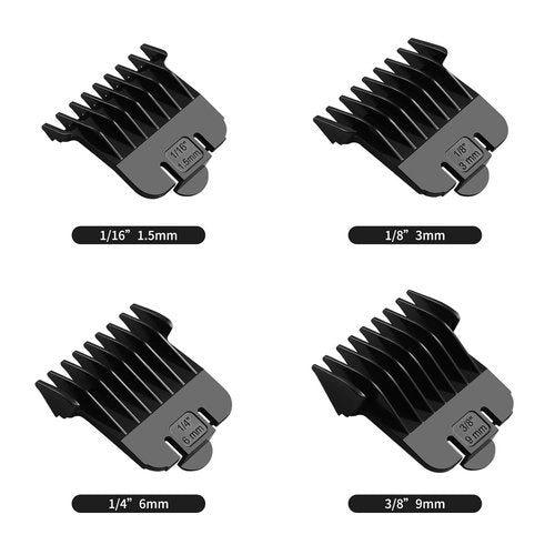 Andis T Outliners Guards - Snap-On Attachment for Close Trimming | 4 Pack (1/16” to 3/8”) - Black