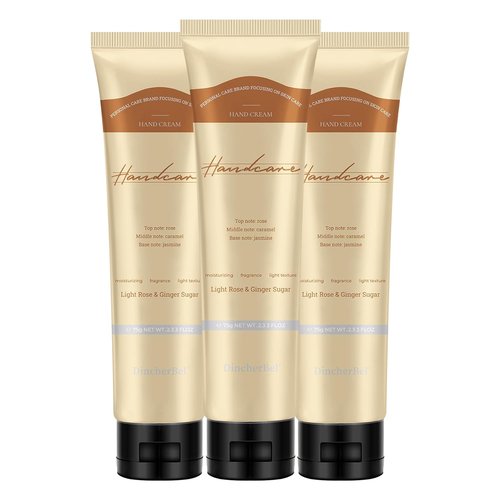 DincherBel Hand Cream Set - Refreshing Formula with Niacinamide & Vitamin C | Light Rose & Ginger Sugar Scent, 2.33 oz Each