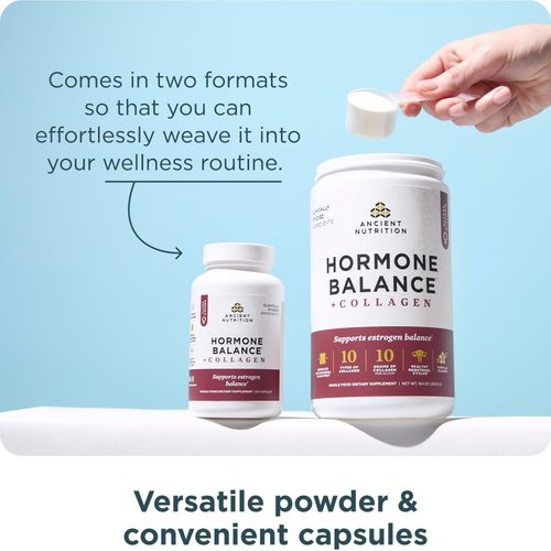 Ancient Nutrition Hormone Balance Supplement - Hydrolyzed Collagen Peptides for Energy & Hormonal Support | 60 Capsules